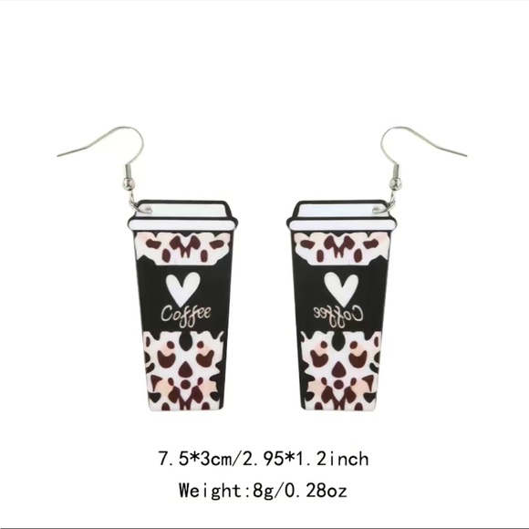 Cheetah Print Coffee Earrings - Picture 2 of 3